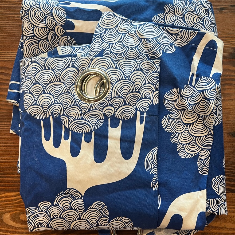 IKEA Kajsamia curtain panels 97” x 56” blue and white trees